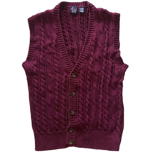 Vintage GAP Cable Knit Sweater Vest Burgundy Size XL - Picture 1 of 5